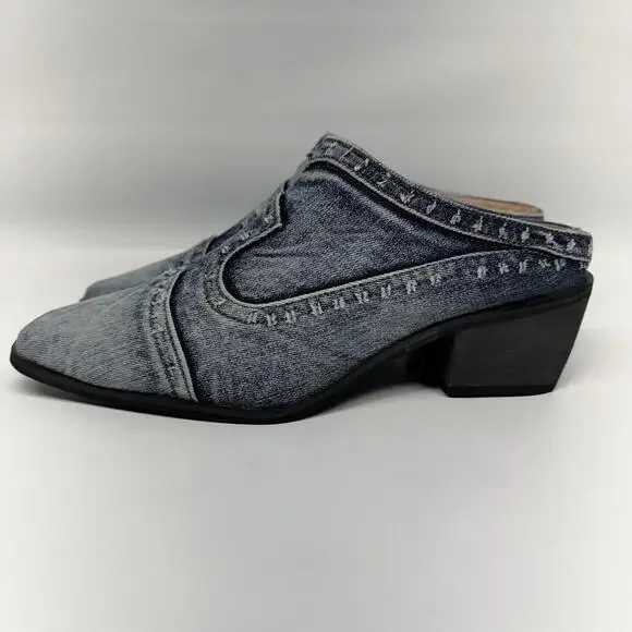 Y2K Denim Western Mule Sz9 Heels Pointed Toe Cowgirl 90s Revival - Picture 3 of 9